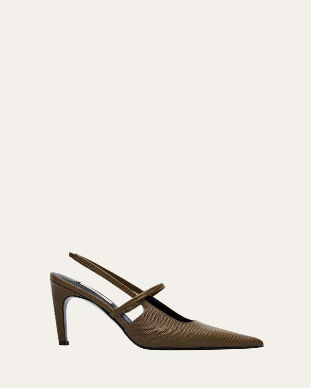 Lizard-Embossed Leather Slingback Pumps